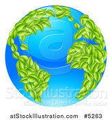 Vector Illustration of a 3d Blue Earth Globe with Leaf Continents, Featuring the Atlantic by AtStockIllustration