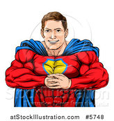 Vector Illustration of a Cacuasian Muscular Super Hero Man Gesturing Bring It with His Fists by AtStockIllustration