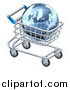 Vector Illustration of a 3d Blue Grid Globe in a Shopping Cart by AtStockIllustration