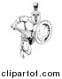 Vector Illustration of a Black and White Gladiator Man in a Helmet Sprinting with a Sword and Shield by AtStockIllustration