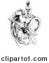 Vector Illustration of a Black and White Muscular Spartan Man in a Cape, Running with a Sword and Shield by AtStockIllustration