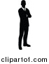 Vector Illustration of a Black and White Silhouetted Business Man Standing with Folded Arms by AtStockIllustration