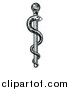 Vector Illustration of a Black and White Woodcut or Engraved Medical Rod of Asclepius with a Snake by AtStockIllustration