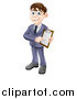 Vector Illustration of a Brunette Businessman Pointing to and Holding a Clipboard by AtStockIllustration