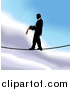 Vector Illustration of a Business Man Walking on a Tightrope over Sky by AtStockIllustration