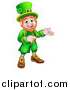 Vector Illustration of a Cartoon Friendly St Patricks Day Leprechaun Presenting and Pointing by AtStockIllustration