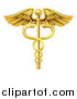 Vector Illustration of a Gold Medical Caduceus with Snakes on a Winged Rod by AtStockIllustration