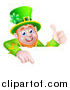 Vector Illustration of a Happy St Patricks Day Leprechaun Giving a Thumb up and Pointing down over a Sign by AtStockIllustration