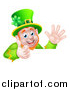 Vector Illustration of a Happy St Patricks Day Leprechaun Giving a Thumb up and Waving over a Sign by AtStockIllustration