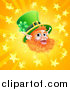 Vector Illustration of a Happy St Patricks Day Leprechaun over a Star Burst by AtStockIllustration