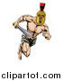 Vector Illustration of a Muscular Gladiator in a Helmet Running with a Sword by AtStockIllustration