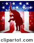 Vector Illustration of a Rearing Republican Elephant over an American Flag Themed Burst by AtStockIllustration