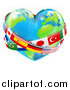 Vector Illustration of a Reflective Heart Earth Globe with National Flag Sashes by AtStockIllustration