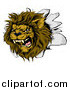 Vector Illustration of a Roaring Lion Mascot Head Breaking Through a Wall by AtStockIllustration