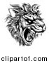 Vector Illustration of a Roaring Lion Mascot Head in Black and White by AtStockIllustration