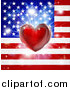 Vector Illustration of a Shiny Red Heart and Fireworks over an American Flag by AtStockIllustration