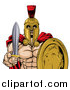 Vector Illustration of a Shirtless Muscular Gladiator Man in a Helmet, Holding a Sword and Shield, from the Waist up by AtStockIllustration