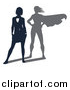 Vector Illustration of a Silhouetted Business Woman with a Super Hero Shadow by AtStockIllustration