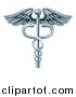 Vector Illustration of a Silver Medical Caduceus with Snakes on a Winged Rod by AtStockIllustration
