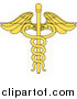 Vector Illustration of a Yellow Medical Caduceus with Double Helix Snakes by AtStockIllustration