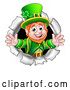 Vector Illustration of St Patricks Day Leprechaun Breaking Through a Hole in a Wall by AtStockIllustration